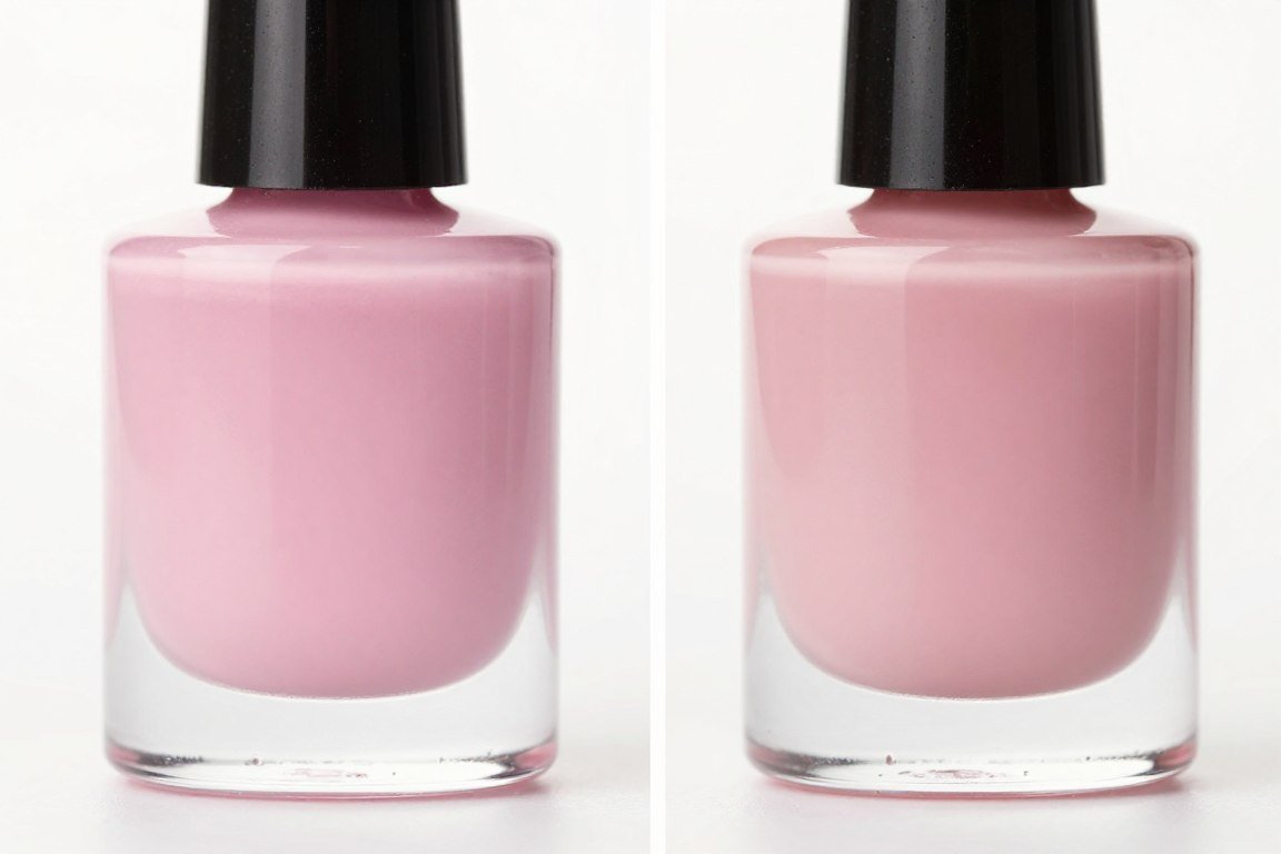 Comparison of glossy versus matte finish on identical pink nail polish