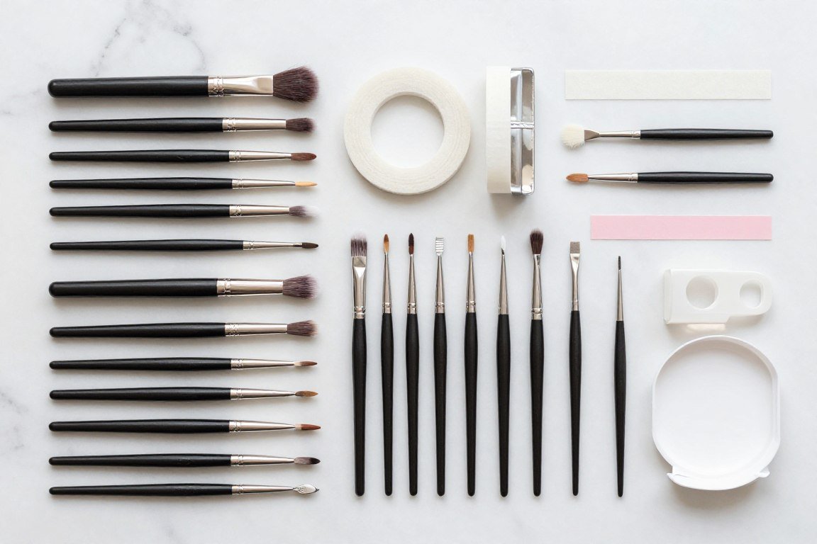 Complete nail art tool kit with brushes, dotting tools, and accessories