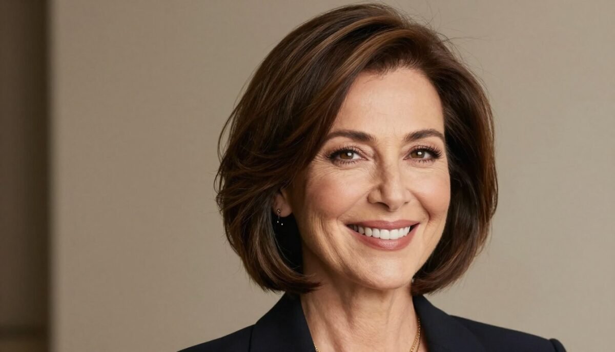 Confident mature woman showing off her layered bob hairstyle