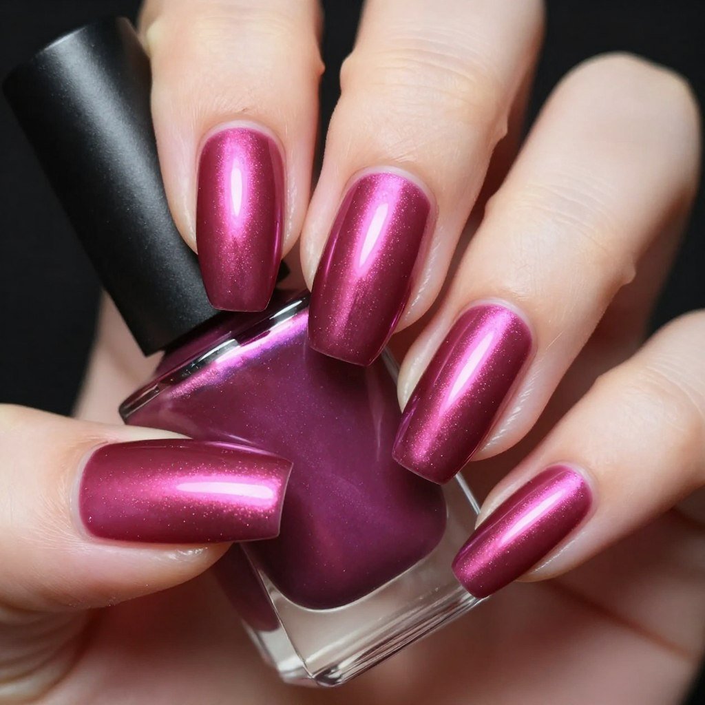 Cranberry chrome finish nails with deep pink metallic sheen