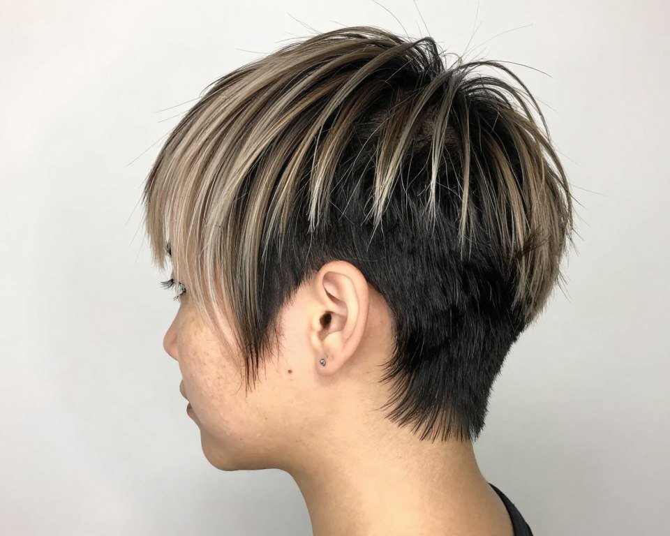 Disconnected pixie cut with contrast for thin fine hair