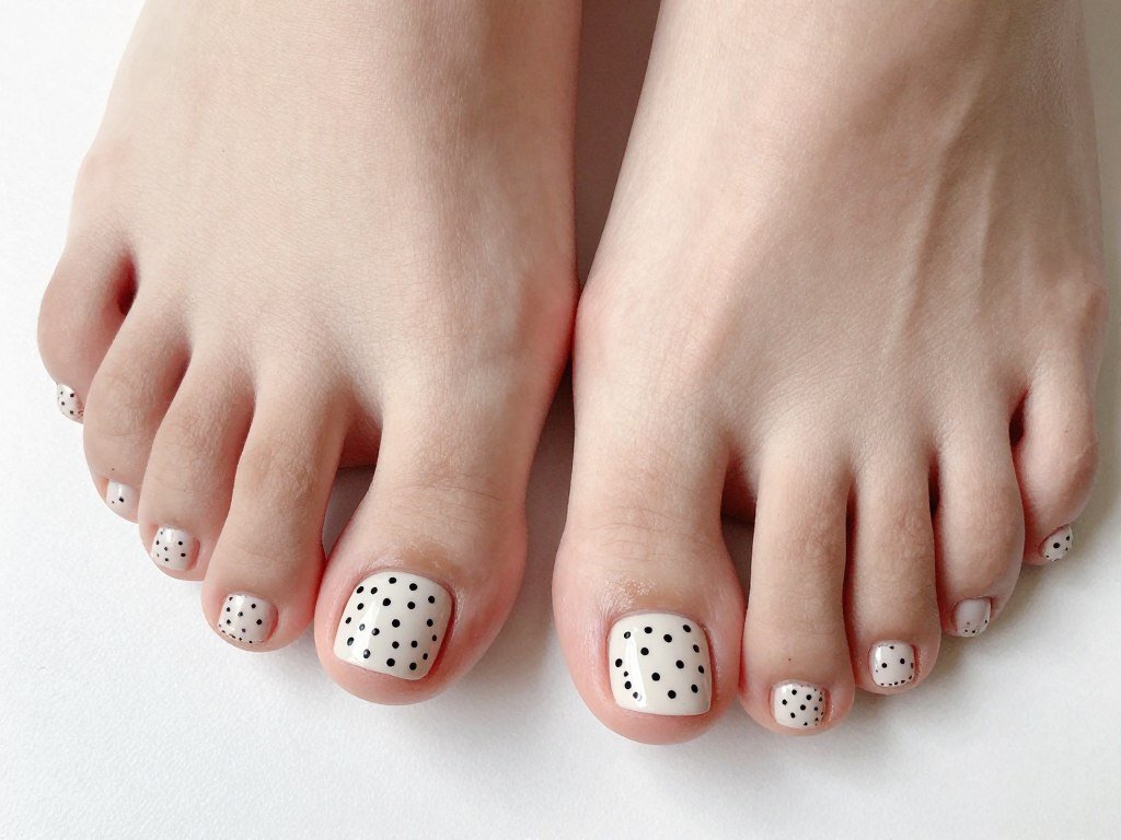 Dotted outline negative space design on minimalist summer pedicure