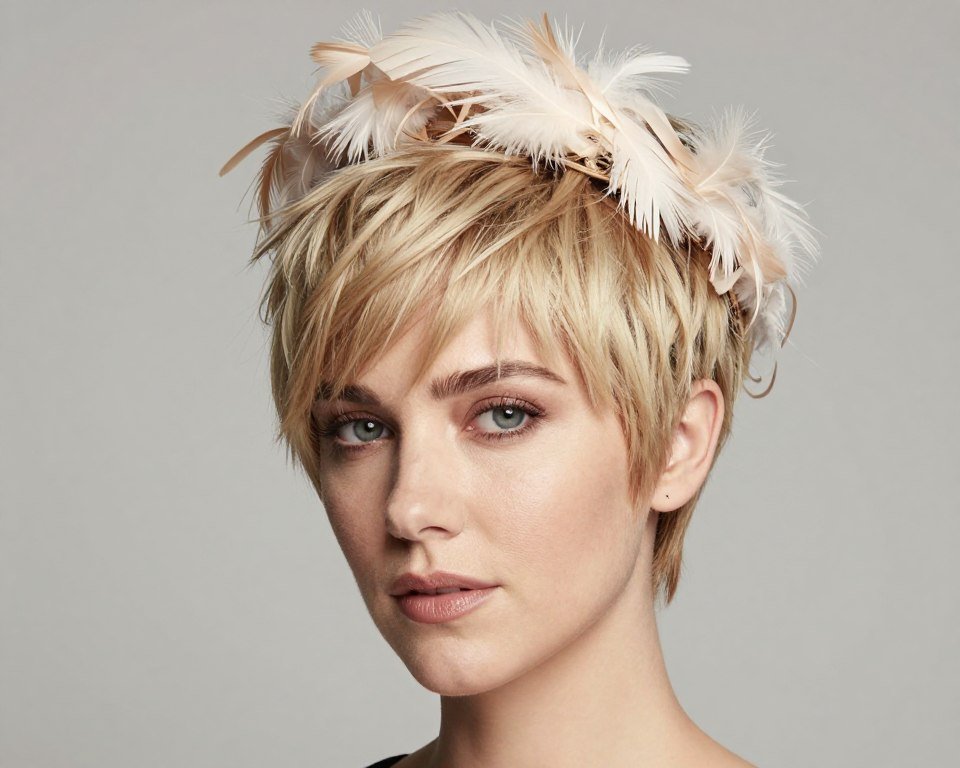 Feathered crown pixie cut for thin fine hair showing volume and texture