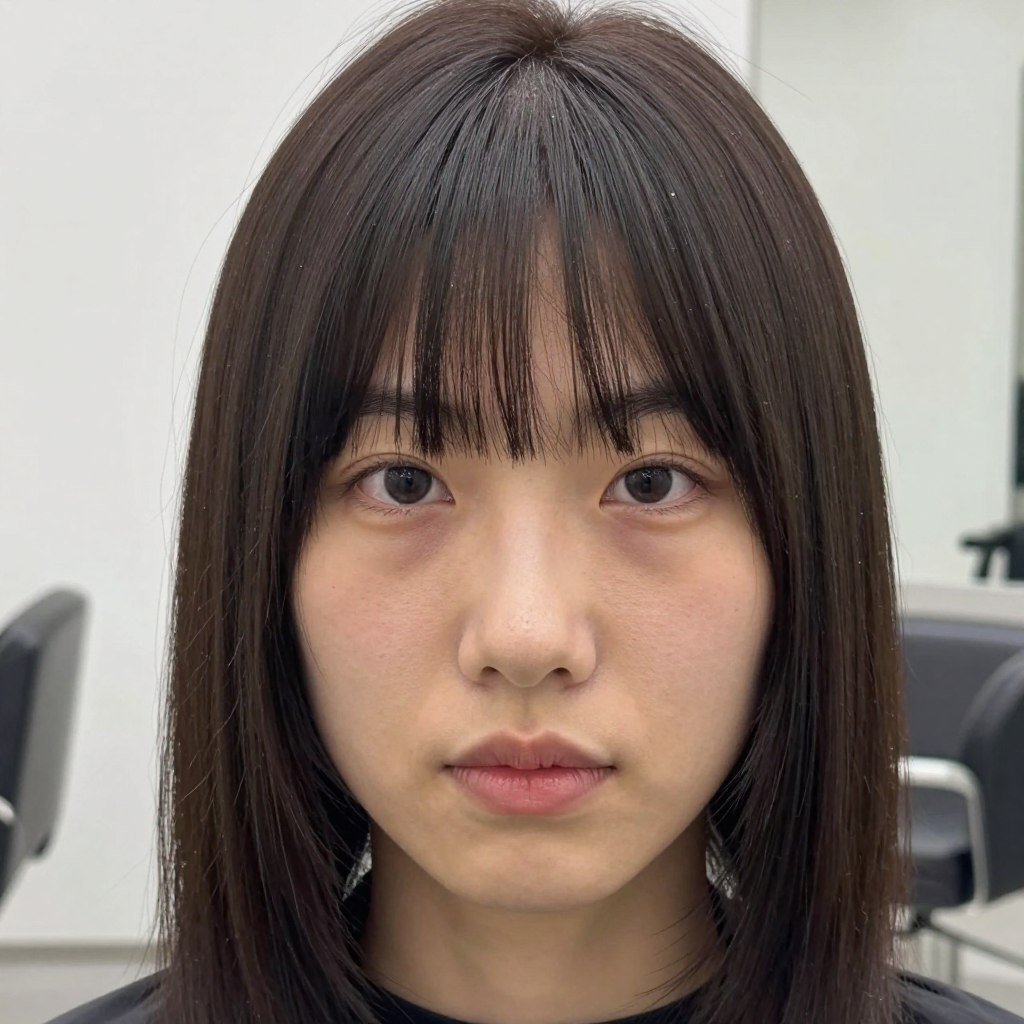Front view focusing on blunt bangs