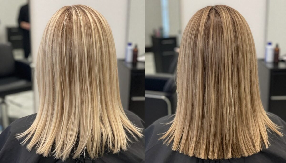Hair color comparison showing fullness on thin shoulder length hair