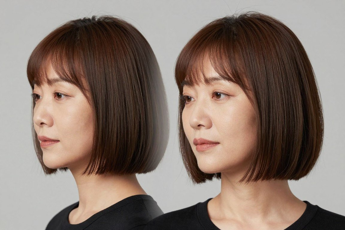 Layered bob designed to soften square face shape