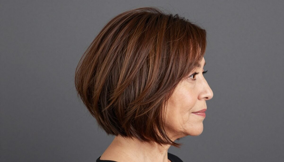 Layered bob for thick mature hair showing bulk removal