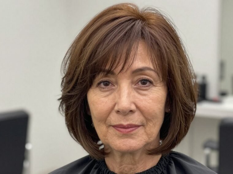 Layered bob hairstyles for older women showcasing volume and dimension