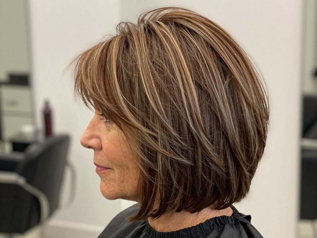 Layered bob with highlights showing dimension and color depth