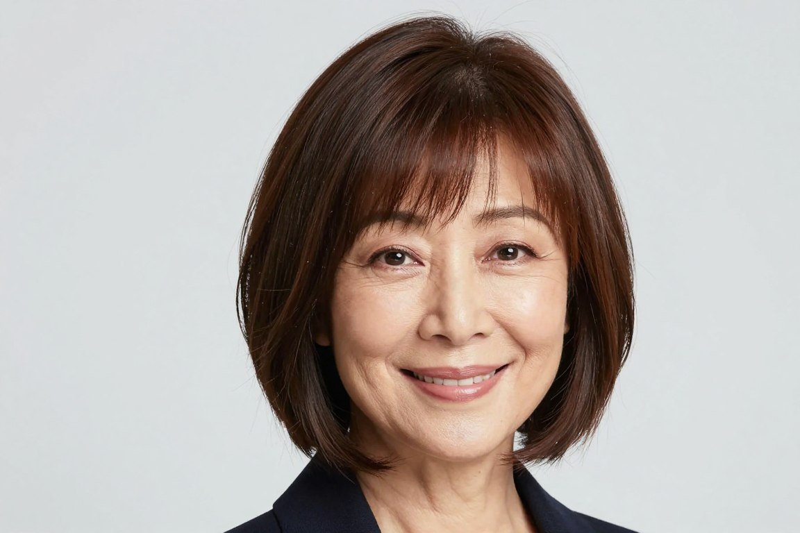Layered bob with side-swept bangs softening forehead