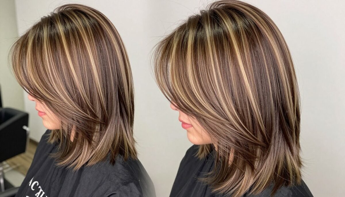Layered hair with strategic color placement