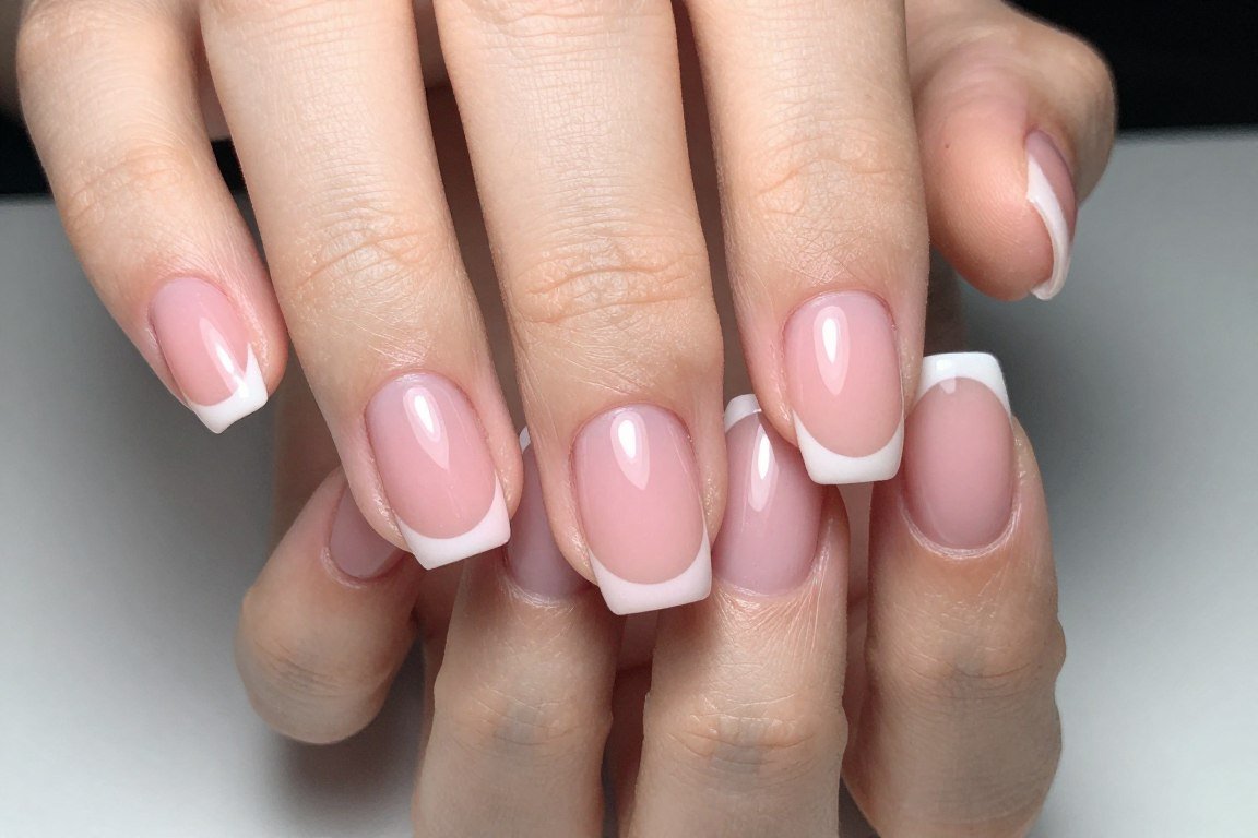 Micro french tips in pink with ultra-thin delicate tip lines