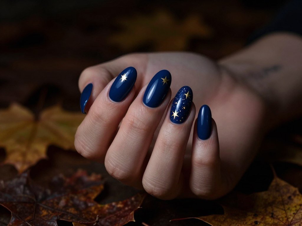 Midnight blue mysterious fall nail designs