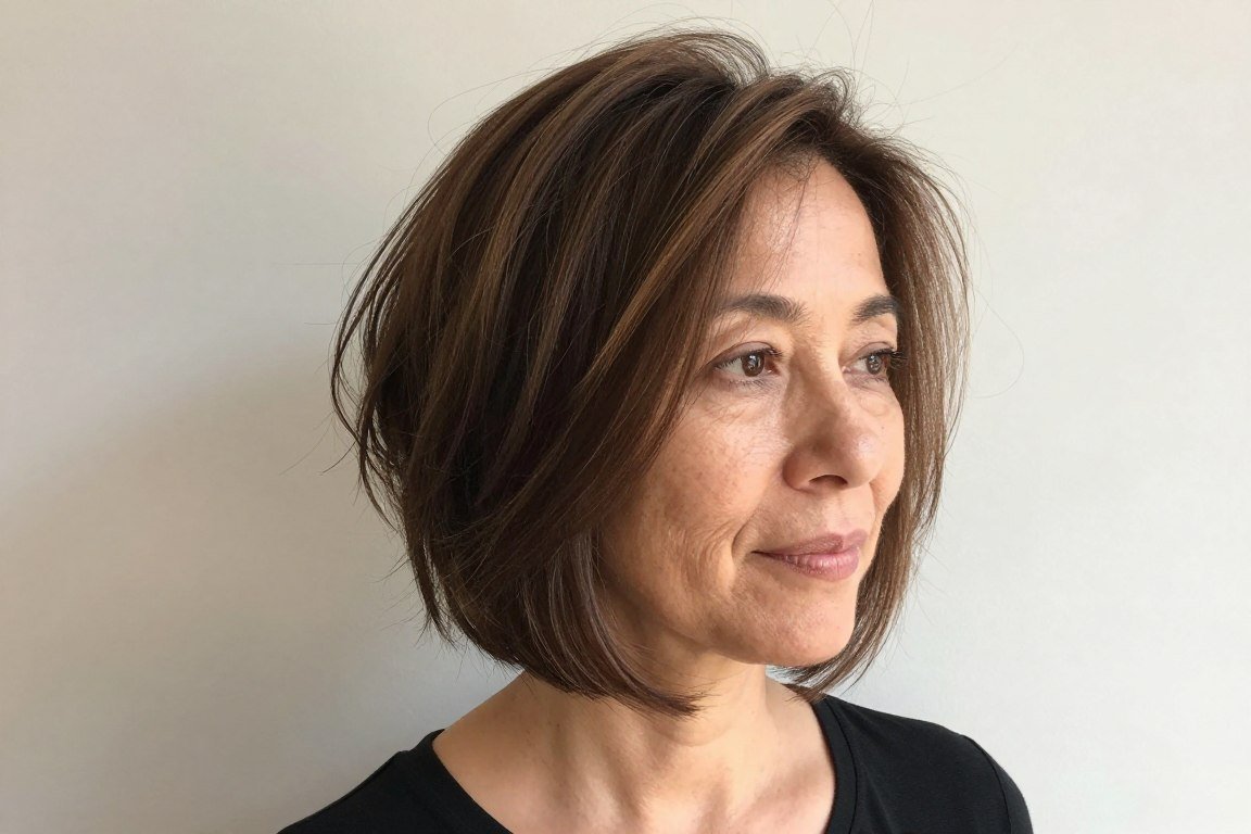 Natural air-dried layered bob showing organic texture