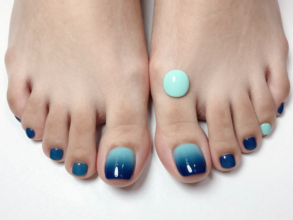 Ocean blue gradient design on summer toe nail art