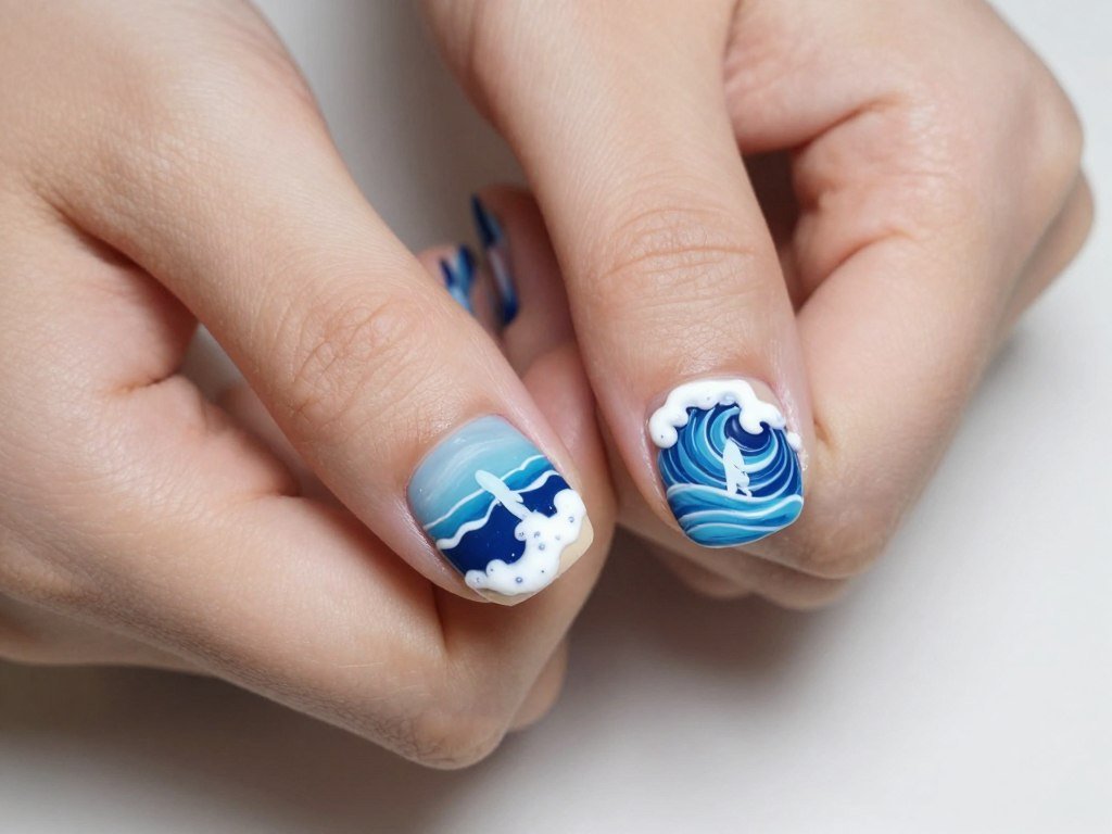 Ocean wave pattern nail art on summer pedicure design