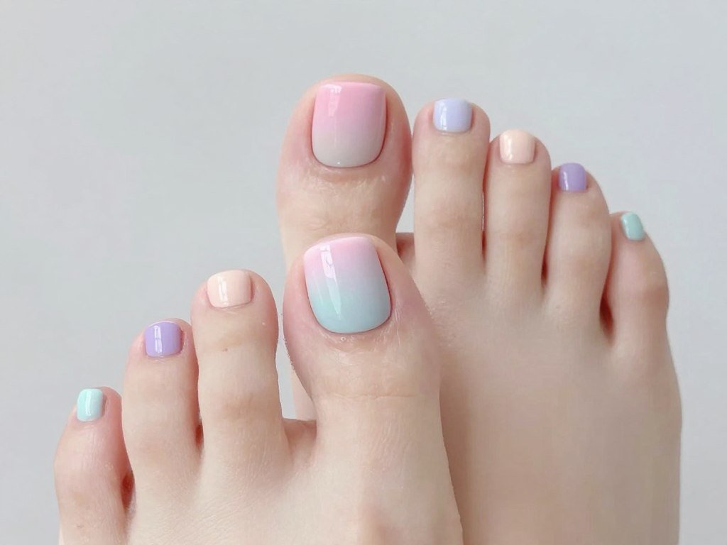 Pastel ombre gradient on soft summer toe nail design