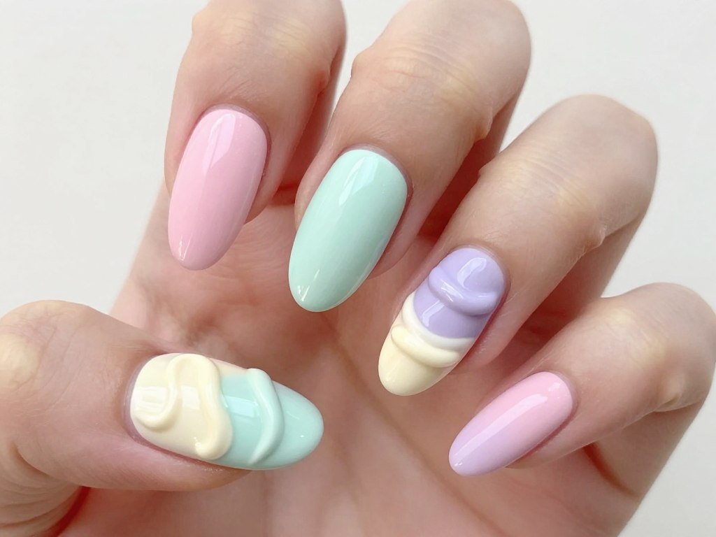 Pastel swirl nails inspired by ice cream flavors