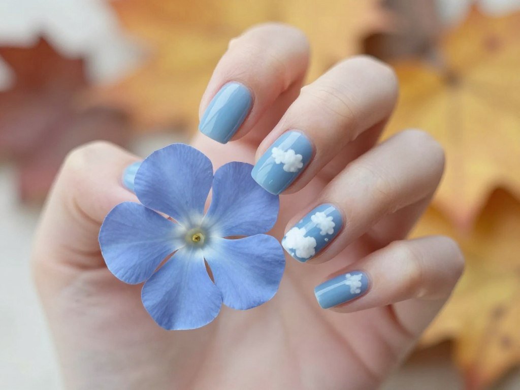 Periwinkle blue dreamy fall nail art