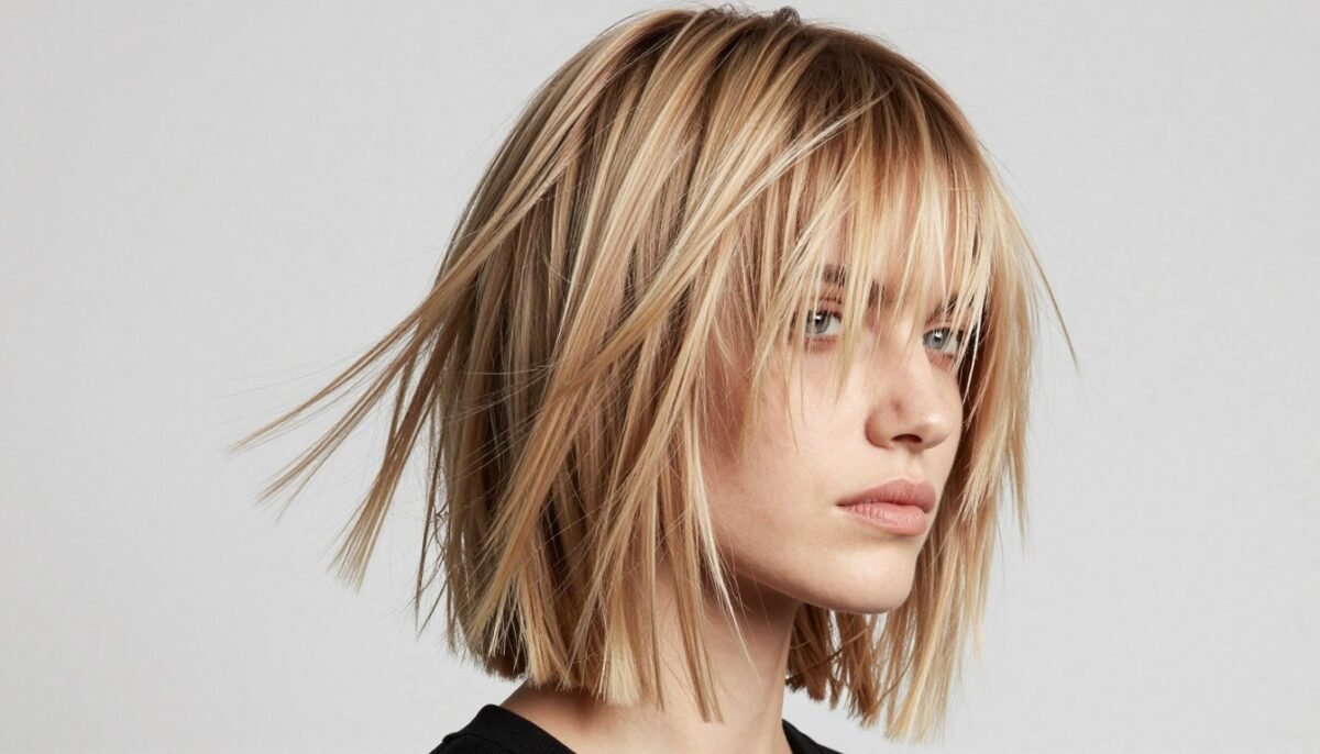 Piecey textured shoulder length cut for thin fine hair