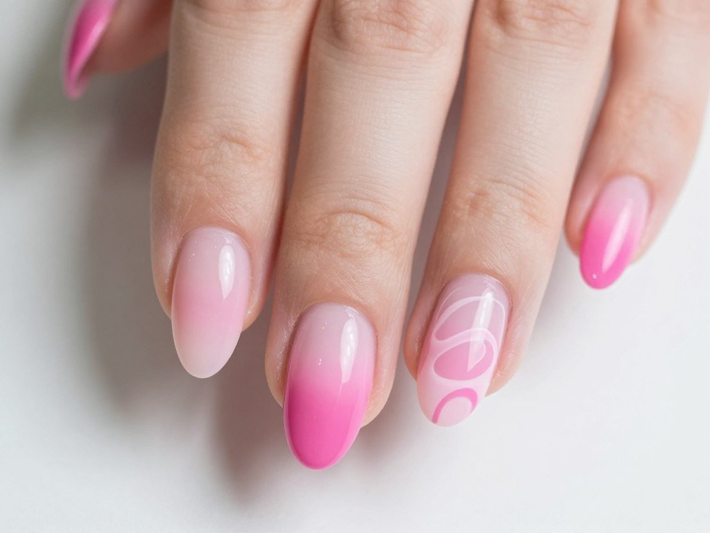 Pink swirl nail design with ombre gradient effect