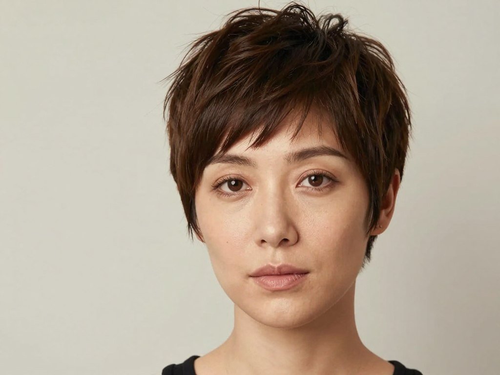 Pixie cut on oval face shape with thin fine hair