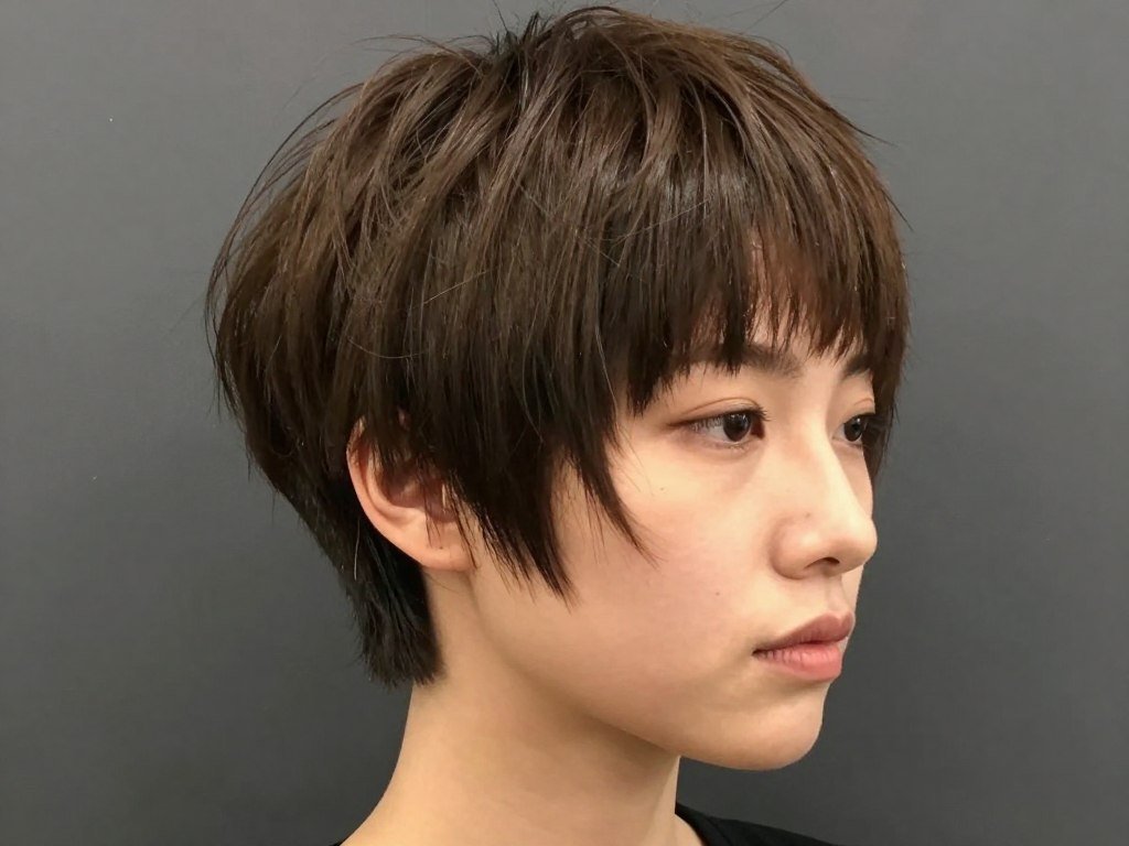 Pixie cut on square face shape with thin fine hair