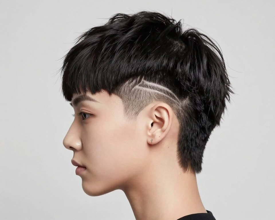 Pixie cut with shaved design for thin fine hair