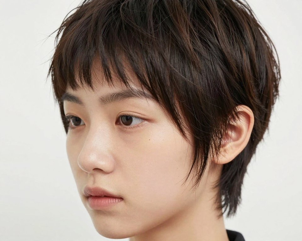 Pixie cut with wispy bangs for thin fine hair