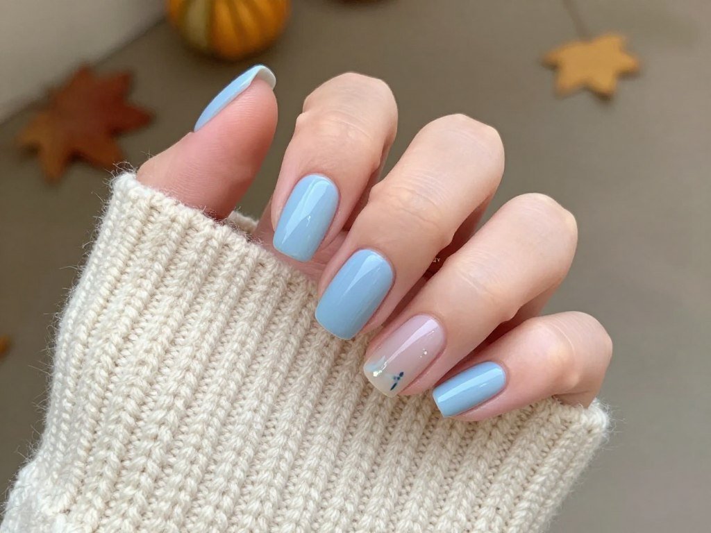 Powder blue soft fall nail designs