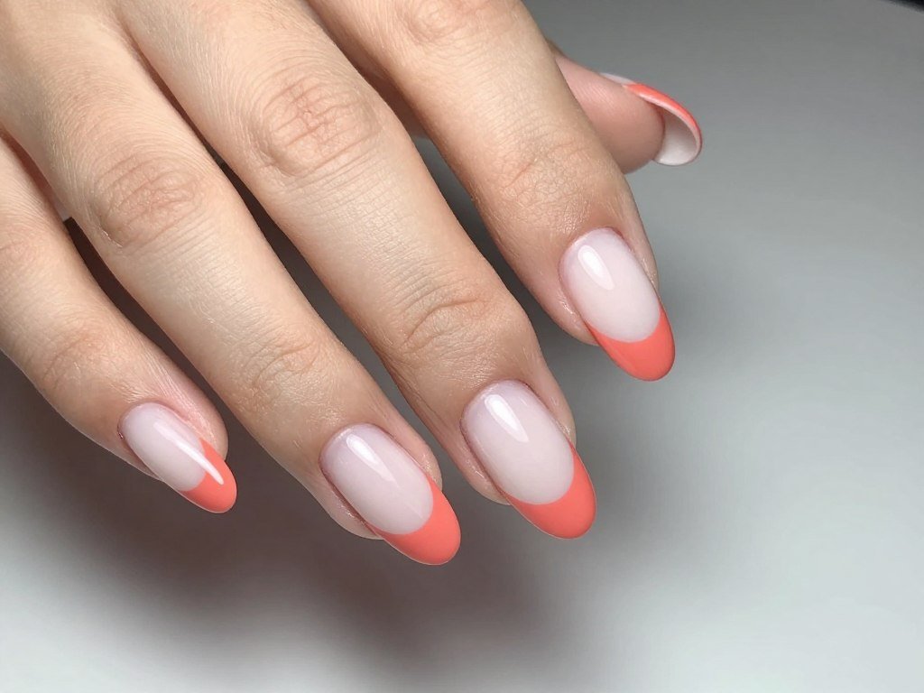 Reverse coral French manicure design