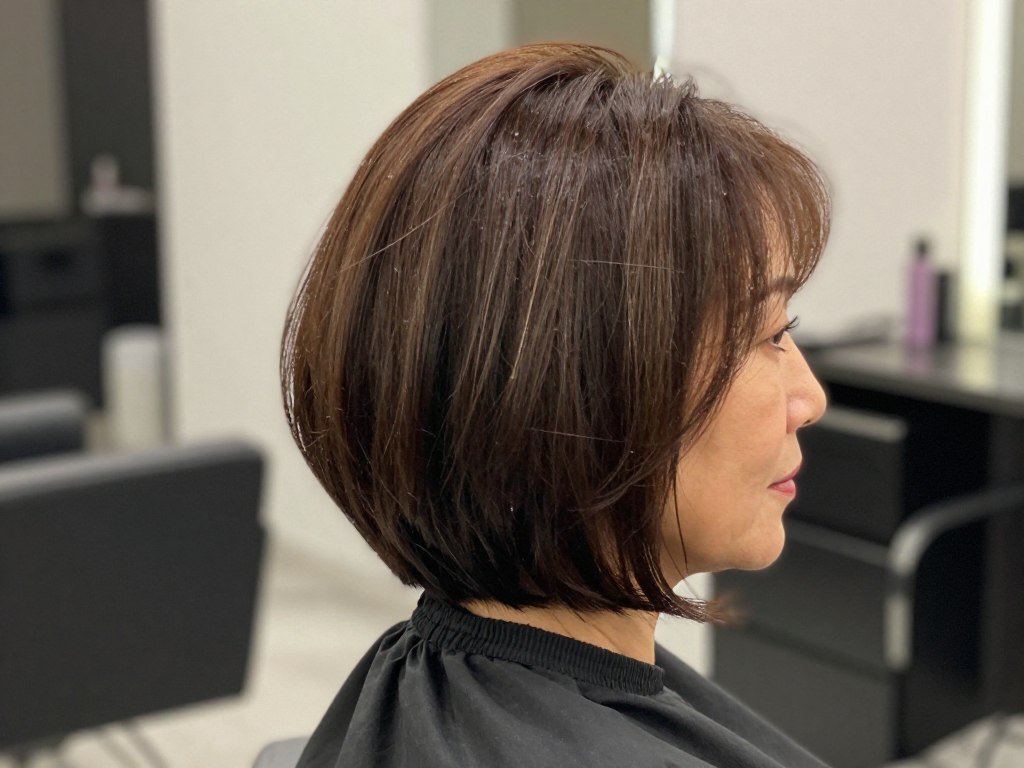 Rounded bob hairstyle showing curved silhouette and volume