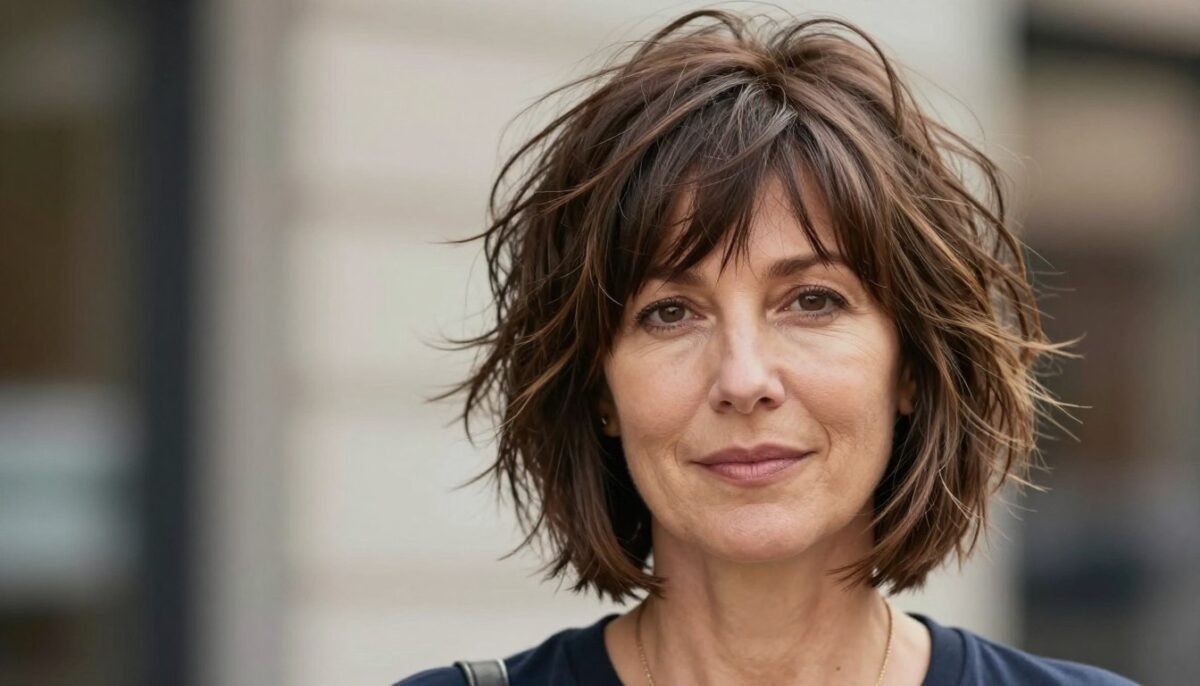 Shaggy layered bob with multiple layer lengths and casual texture