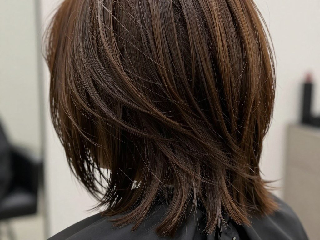 Shaggy layered haircut with blunt perimeter for women over 50