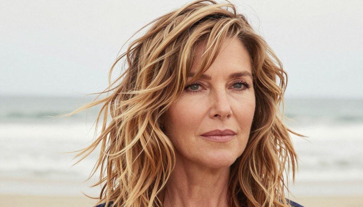 Shoulder-length shag haircut with feathered layers on woman over 60