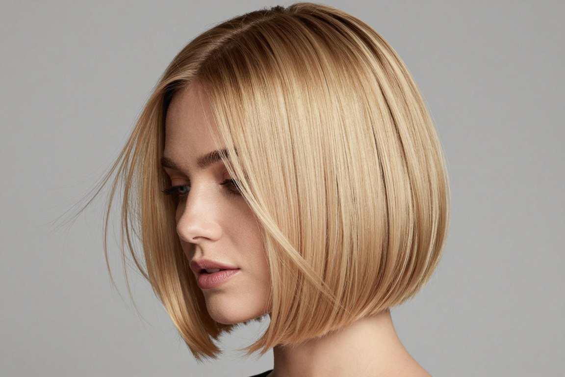 Side parted bob hairstyle for thin fine shoulder length hair showing volume