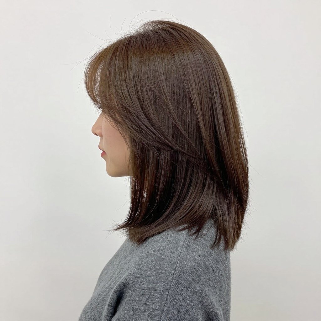 Side profile of stacked bob showing angle