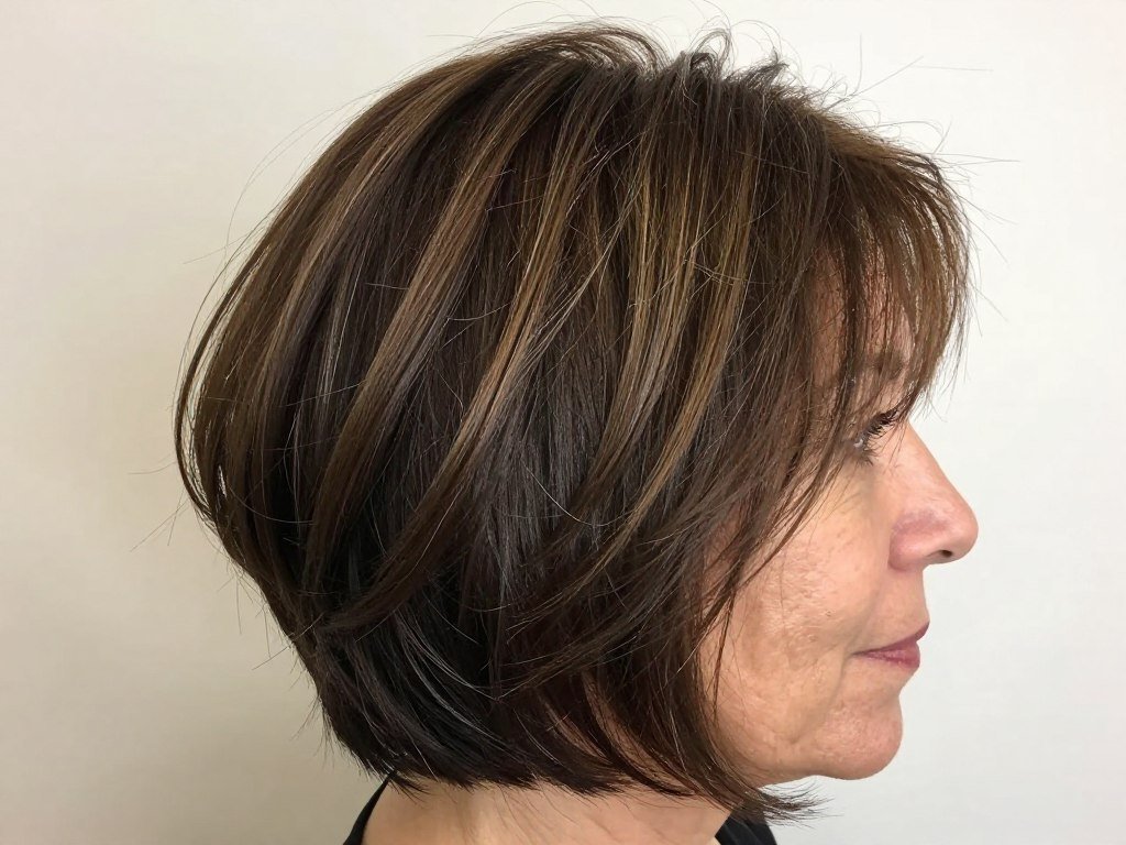 Side view of layered bob showing strategic layer placement for volume