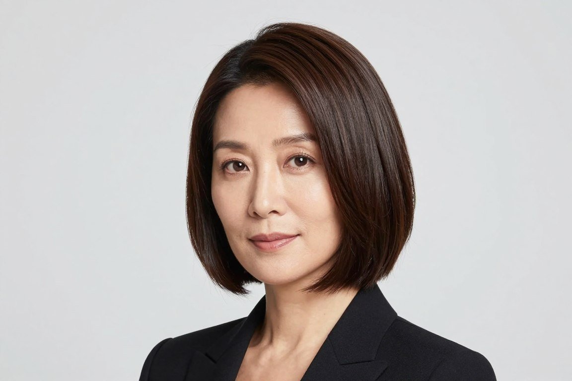 Sleek flat-ironed layered bob showing polished professional style