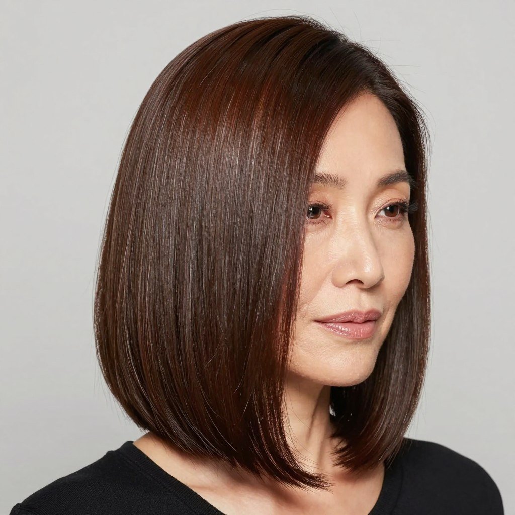 Sleek straight layered bob showing polished finish and layers