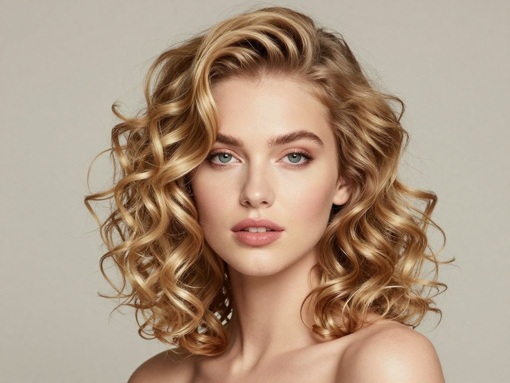 Soft curls on thin fine shoulder length hair showing volume
