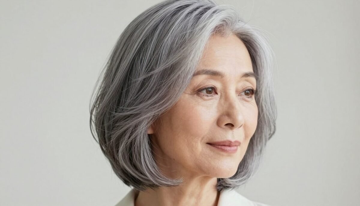 Soft layered cut with wispy ends on woman over 60