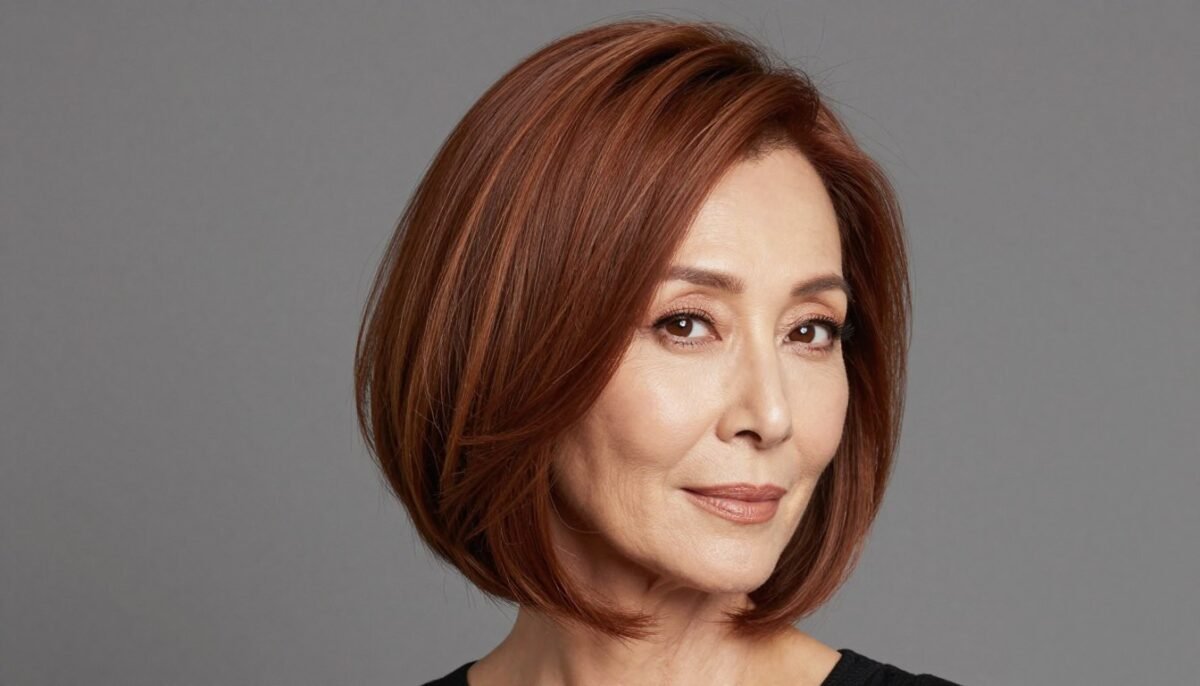Stacked bob with graduated layers on woman over 60