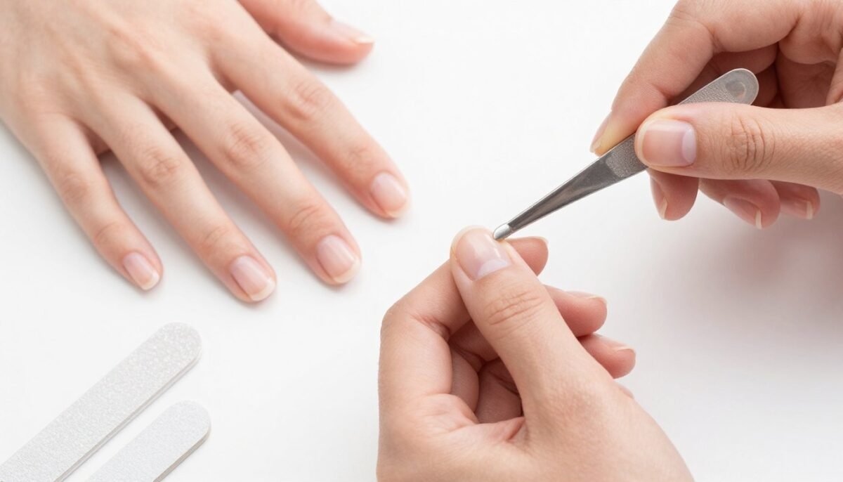 Step-by-step nail preparation and base coat application process Step-by-step nail preparation and base coat application process