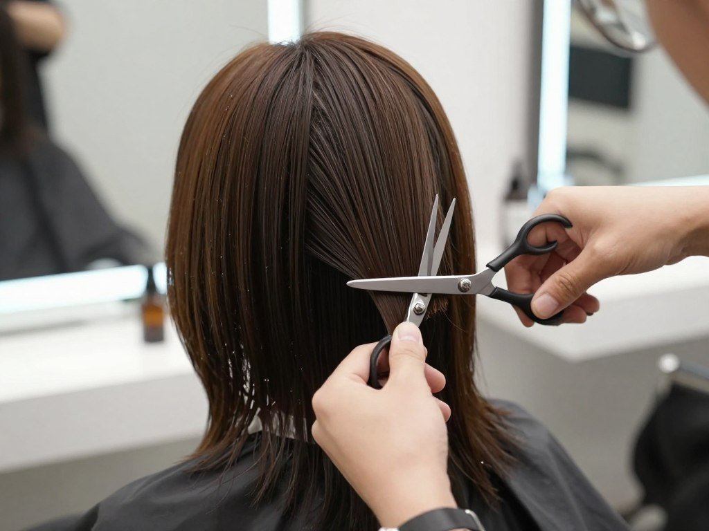 Stylist trimming layered hair