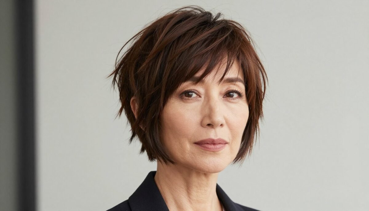 Textured choppy bob with varied layer lengths creating dimension