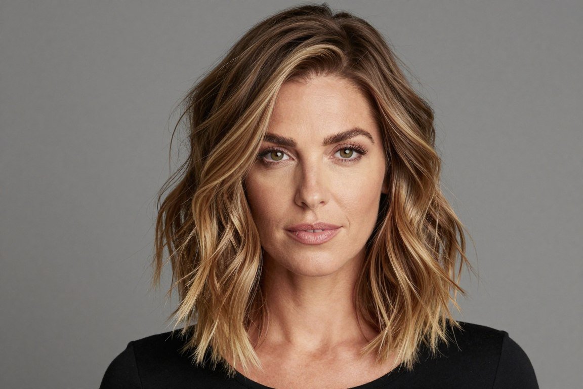 Textured lob for long face with thin fine shoulder length hair