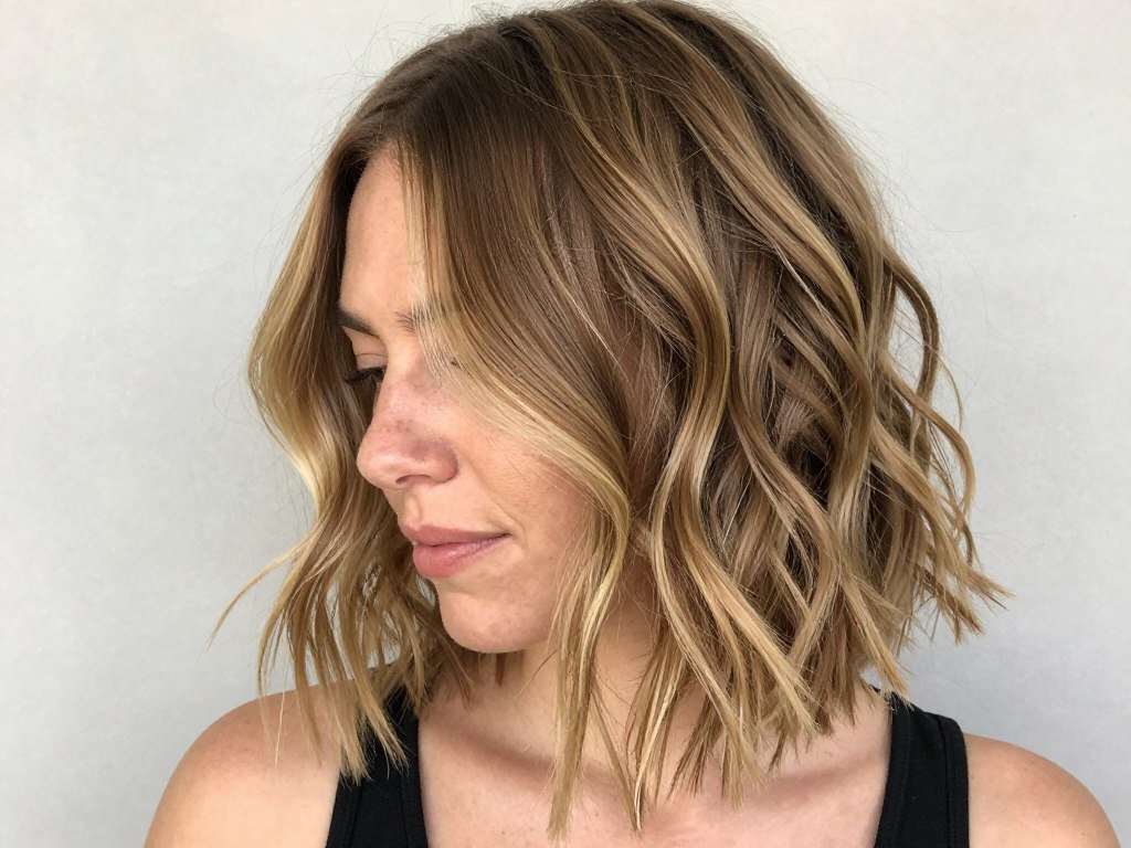 Textured wavy lob hairstyle for thin fine shoulder length hair