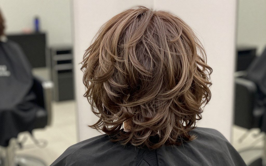 Thick hair with layers reducing bulk