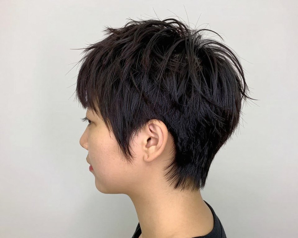 Volume-top pixie with shorter sides for thin fine hair